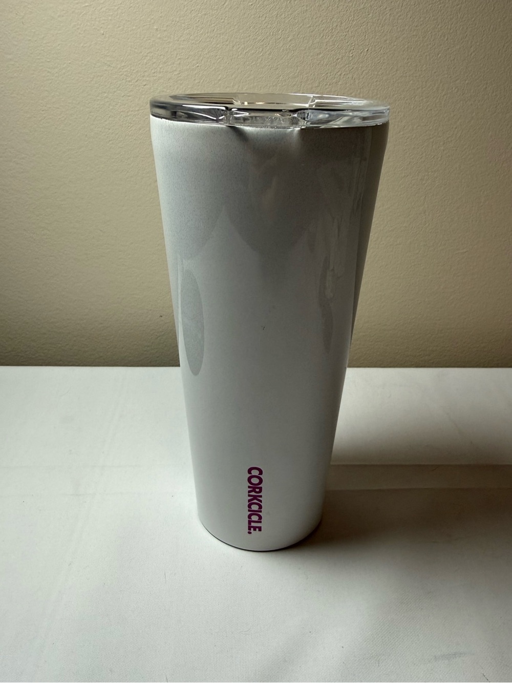 Corkcicle White Sparkly Travel Tumbler with Clear Lid